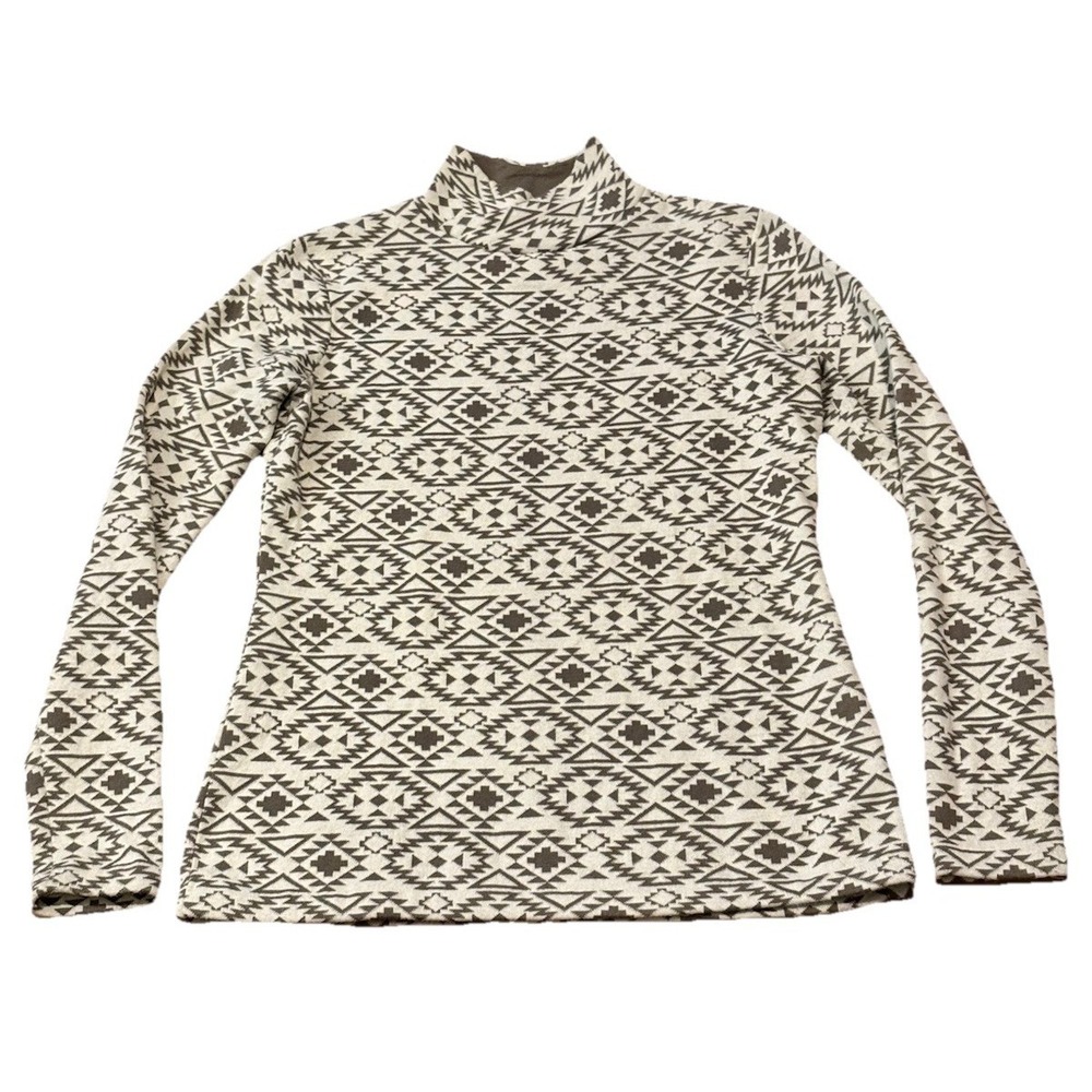 Duluth Trading Womens S Beige Southwestern Coolmax Aztec Sweatshirt Mock Turtle